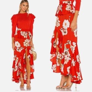 Misa Los Angeles Red Floral Ruffle High-Low Skirt
